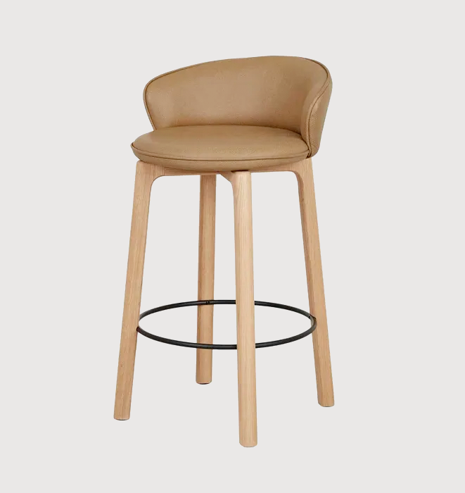 Glide Counter Stool with Backrest by Sketch - Leather Upholstery