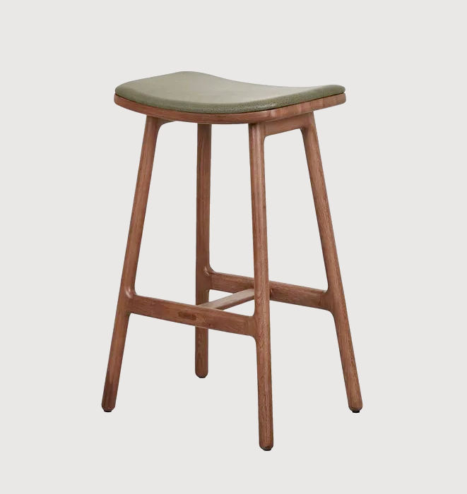 Odd Counter Stool by Sketch - Kale Leather Upholstery